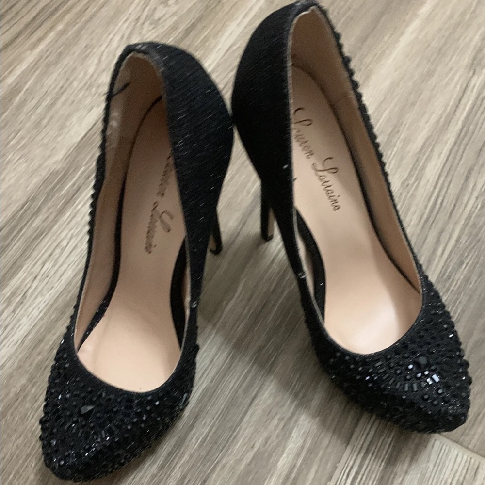 Lauren Lorraine Black Platform Pump with Glitter Heel 6.5
